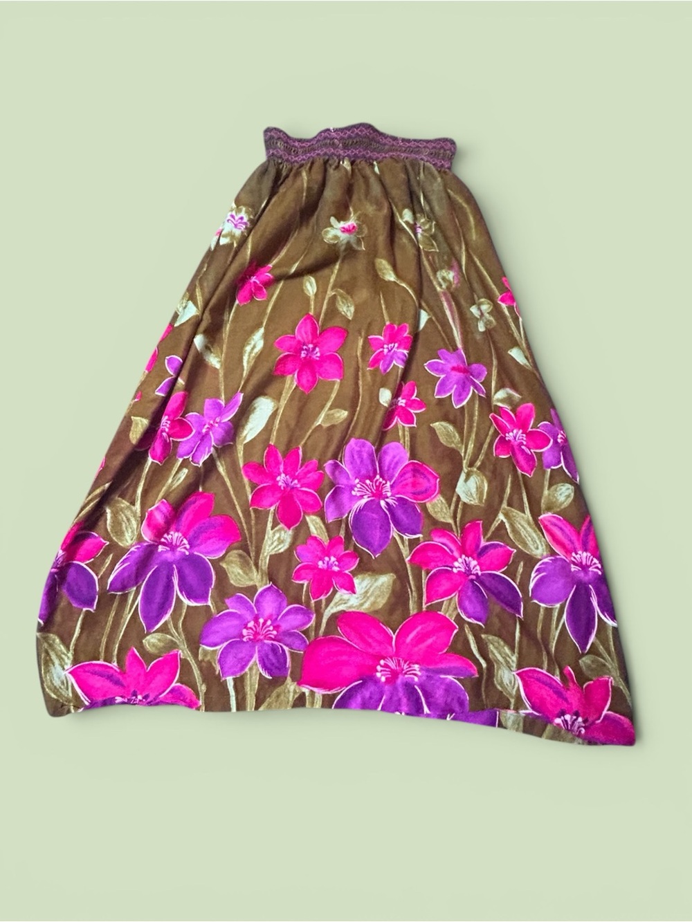 VTG 70s Floral Smocked Maxi Skirt Boho XS S